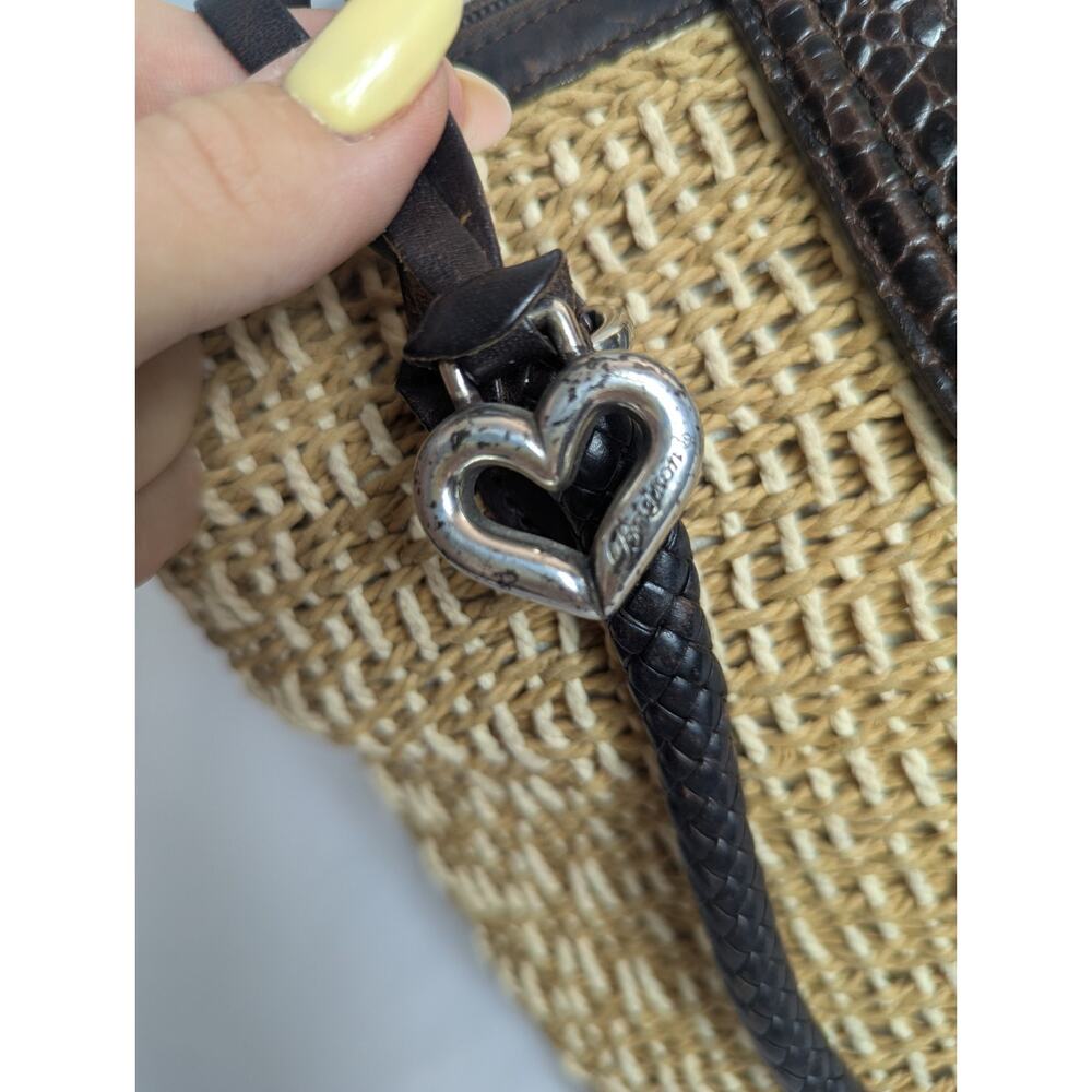 Brighton Straw Handbag Brown Leather Straps Silvertone Hardware Magnetic Clasp - Picture 7 of 8